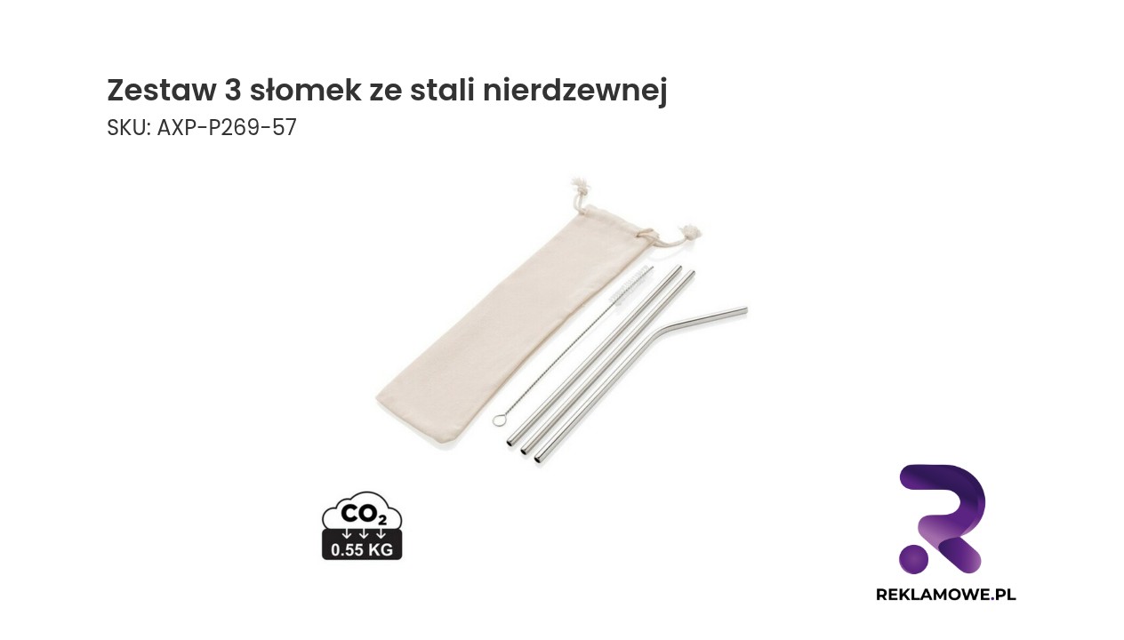 Zestaw trzech słomek ze stali nierdzewnej