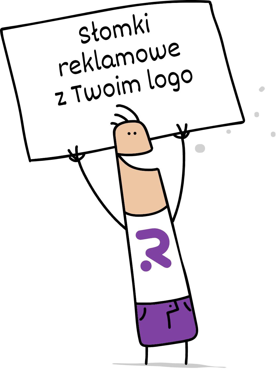 Buddy trzymający napis slomki reklamowe z Twoim logo