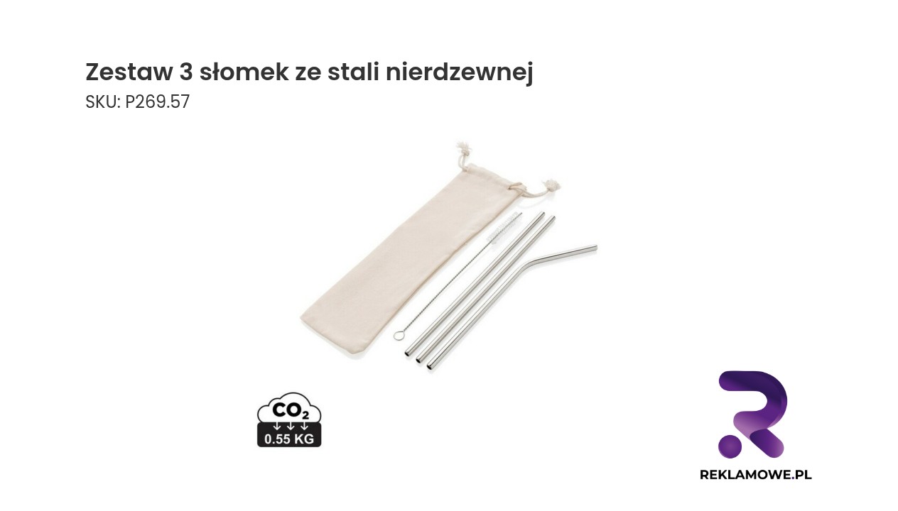 Zestaw trzech słomek ze stali nierdzewnej