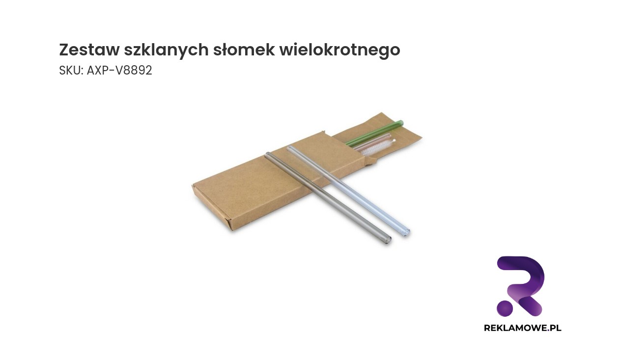 Zestaw szklanych słomek wielokrotnego użytku B'RIGHT, 4 szt., czyścik z blaszką pod znakowanie w komplecie | Lea Zestaw szklanych słomek wielokrotnego użytku do napojów